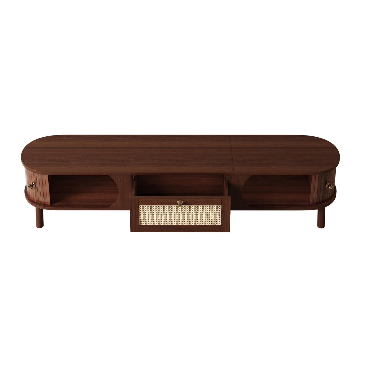 TV-SCHRANK Walnussoptik Rattan mit Schublade & Türen - Naturfarben, Holzwerkstoff (170/38/39.5cm) - Urban Meuble
