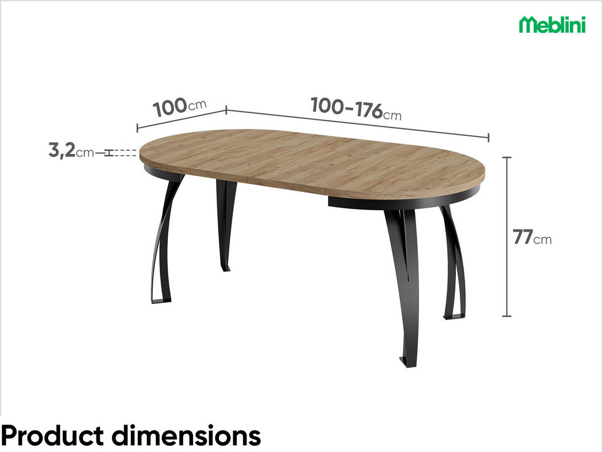 ESSTISCH LUNGA - Honigeiche/Schwarz, Holzwerkstoff (100/100/77cm) - Meblini