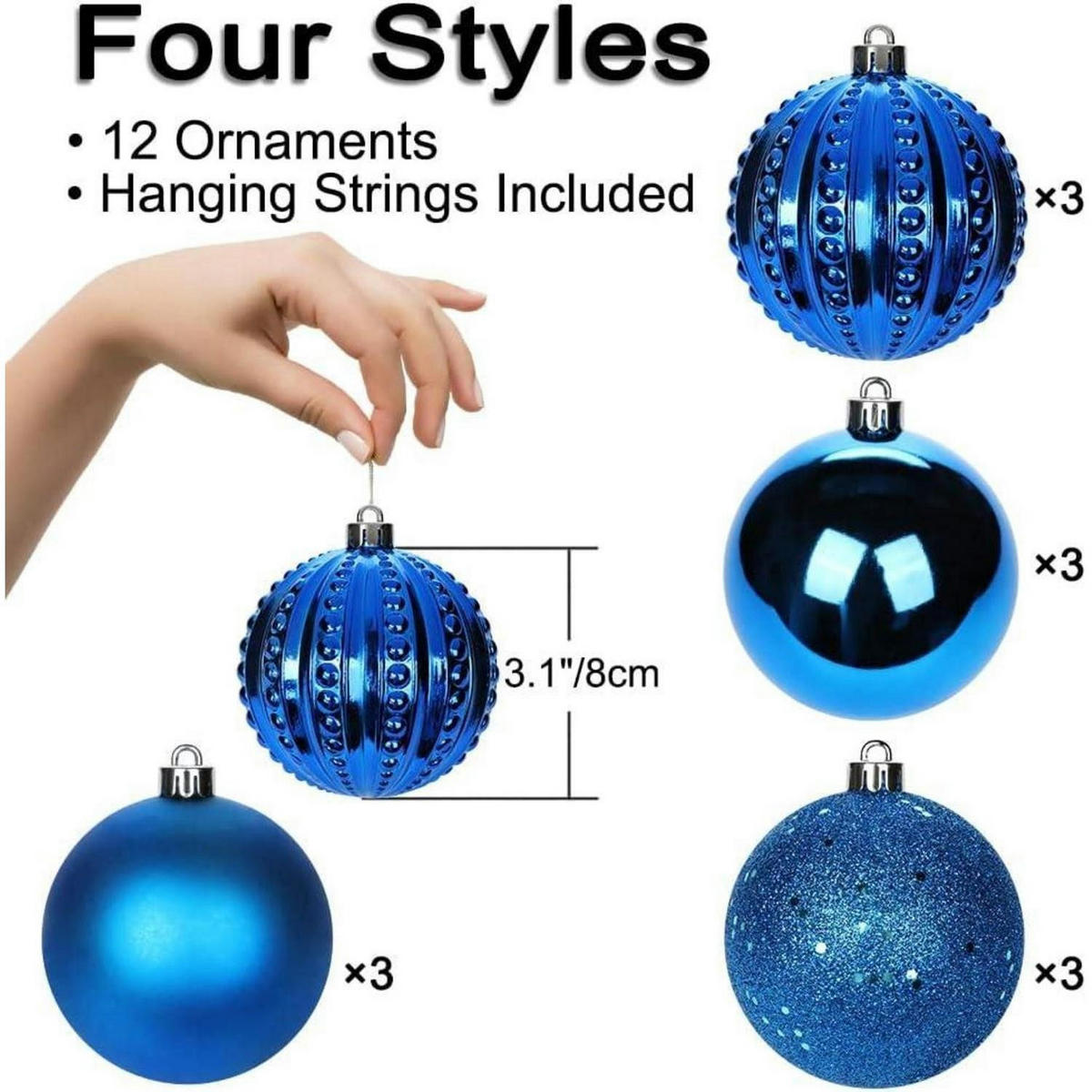 WEIHNACHTSKUGELN 12-teiliges Set Blau 8 cm - Blau, Kunststoff (8/8/8cm)