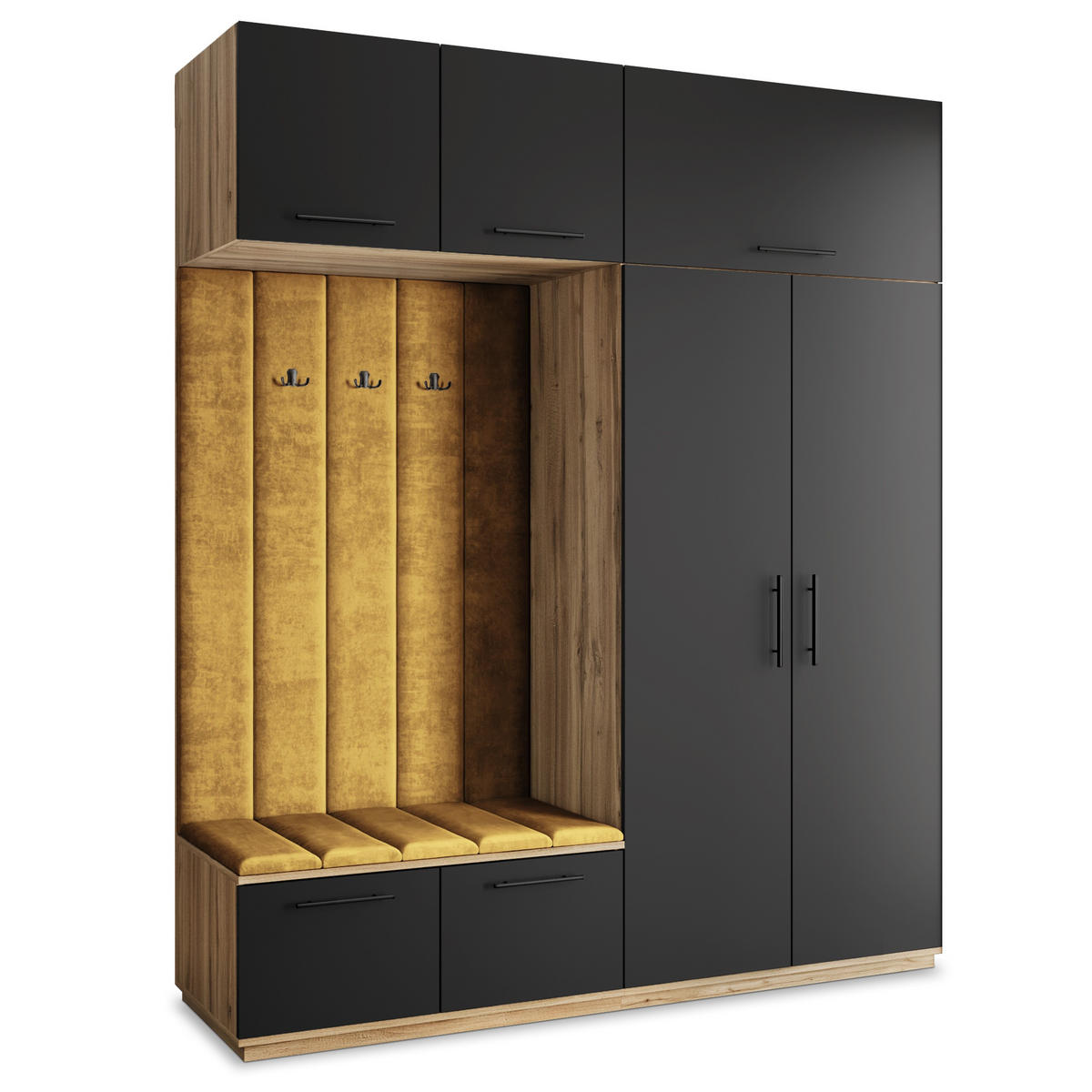 GARDEROBENSCHRANK REMA 200/240/60 cm Modern Garderobe-Set Eiche Wotan - Gelb/Eiche Wotan, Holzwerkstoff (200/240/60cm) - MASSENO
