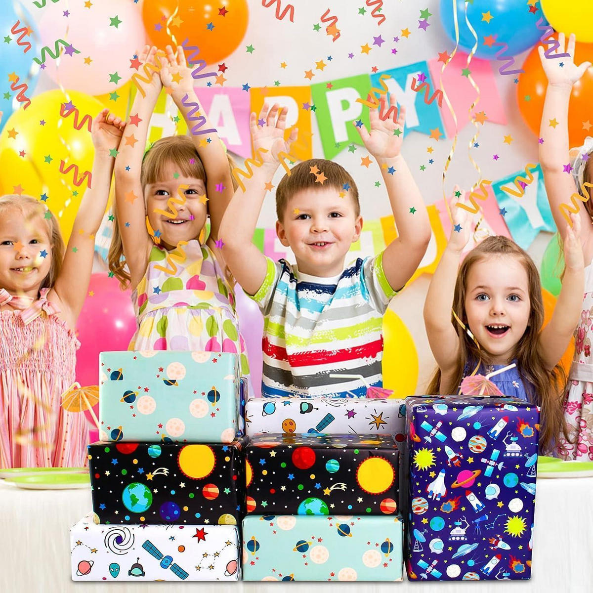 GESCHENKPAPIER Set Weltraum 5 Bögen 70 x 50 cm - Multicolor, Papier (15/0.5/20cm)