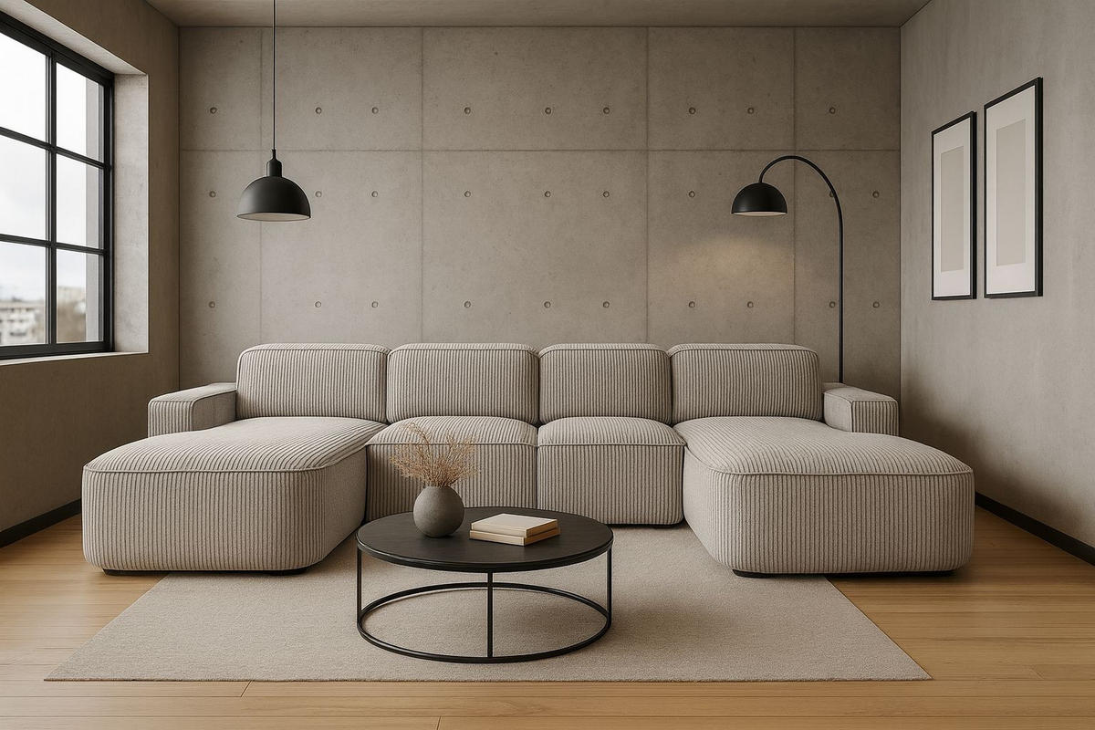 ECKSOFA Cursal Round U-Form, Stoff Poso, Beige - Beige, Holz (364/166cm) - Kaiser Möbel