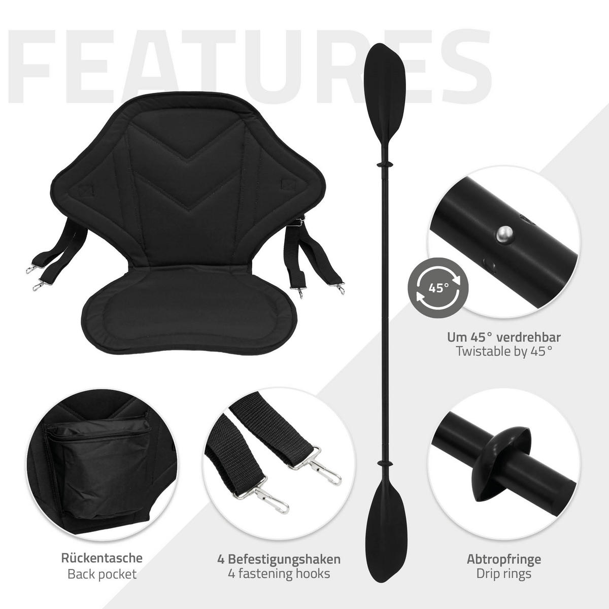 KAJAK SITZ mit Paddel Set - Schwarz, Kunststoff (29/44/43cm) - ECD-Germany