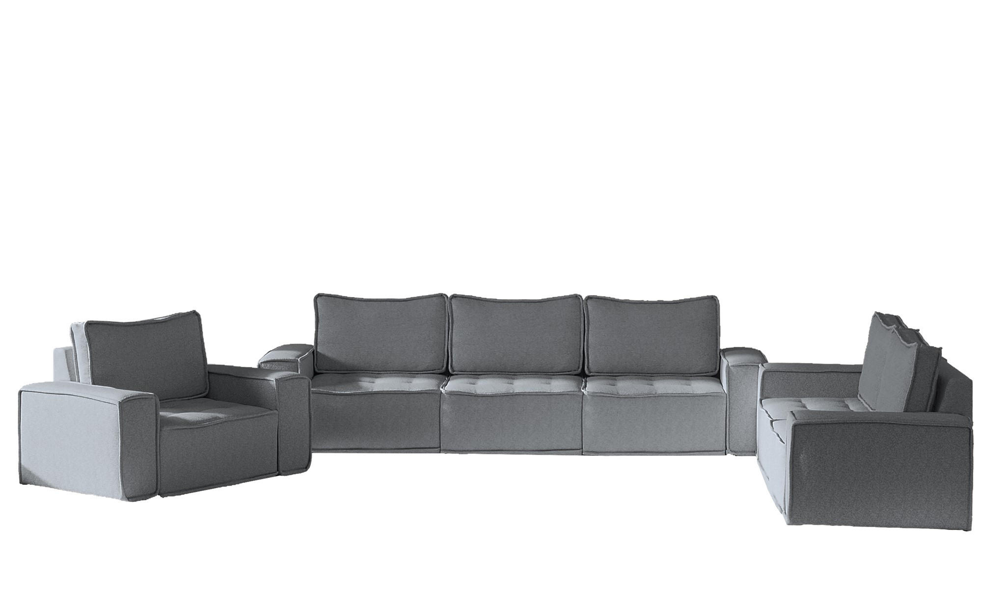 SOFASET Sande 3-2-1 Stoff Alpine - Anthrazit, Holzwerkstoff/Textil (292/85/90cm) - Fun Möbel