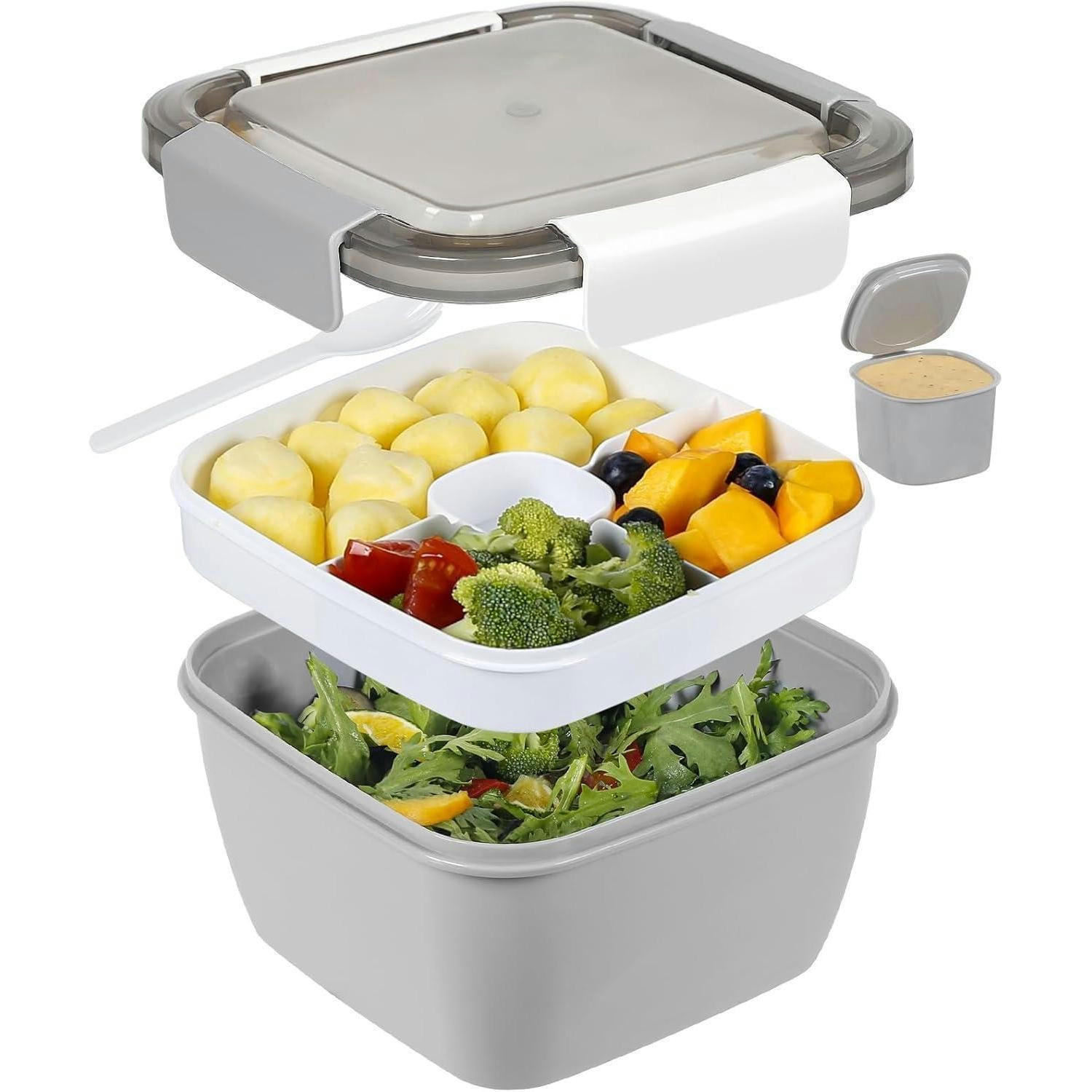 LUNCHBOX mit 3 Fächern und Dressingbehälter Grau 1500 ML - Grau, Kunststoff (17.5/17.5/9.9cm)