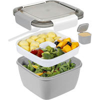 LUNCHBOX mit 3 Fächern und Dressingbehälter Grau 1500 ML - Grau, Kunststoff (17.5/17.5/9.9cm)