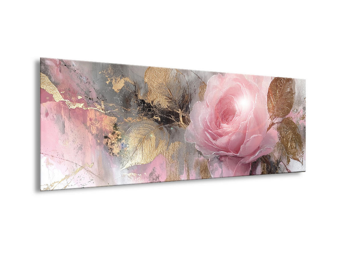 GLASBILD 80x30 cm Rose rosa gold Blumen - Goldfarben, Glas (80/30cm) - artissimo