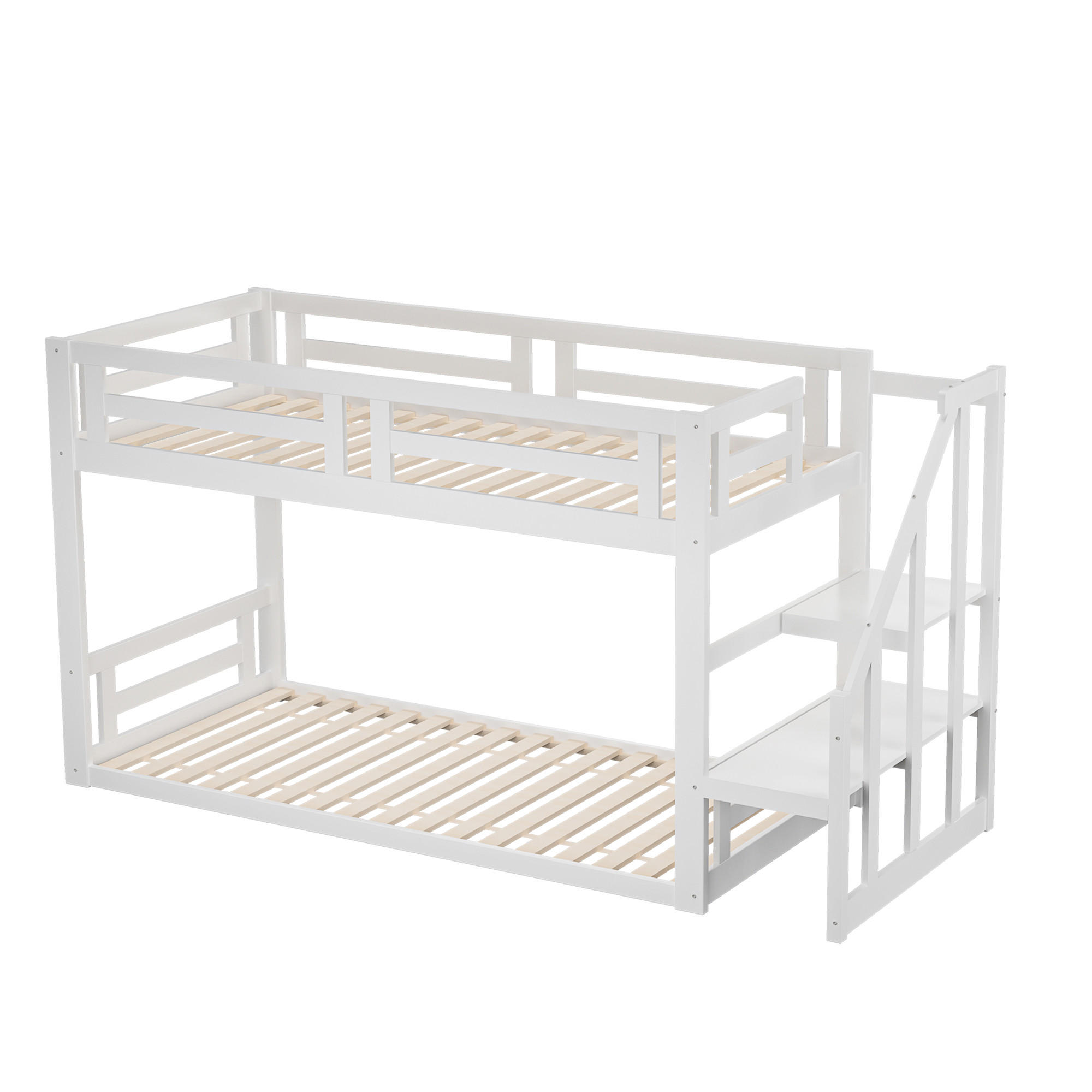 ETAGENBETT 90/200 cm DE-01197, in Weiß, mit Sicherheitstreppe - Weiß, Holz (90/200cm) - ComfortXL