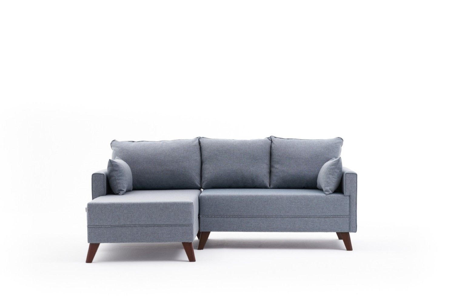 ECKSOFA mit Hocker als Schlaffläche, perfekt für kleine Räume - Blau/Walnussfarben, Holz/Kunststoff (205/140cm) - myHomelando