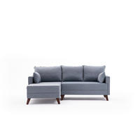 ECKSOFA mit Hocker als Schlaffläche, perfekt für kleine Räume - Blau/Walnussfarben, Holz/Kunststoff (205/140cm) - myHomelando