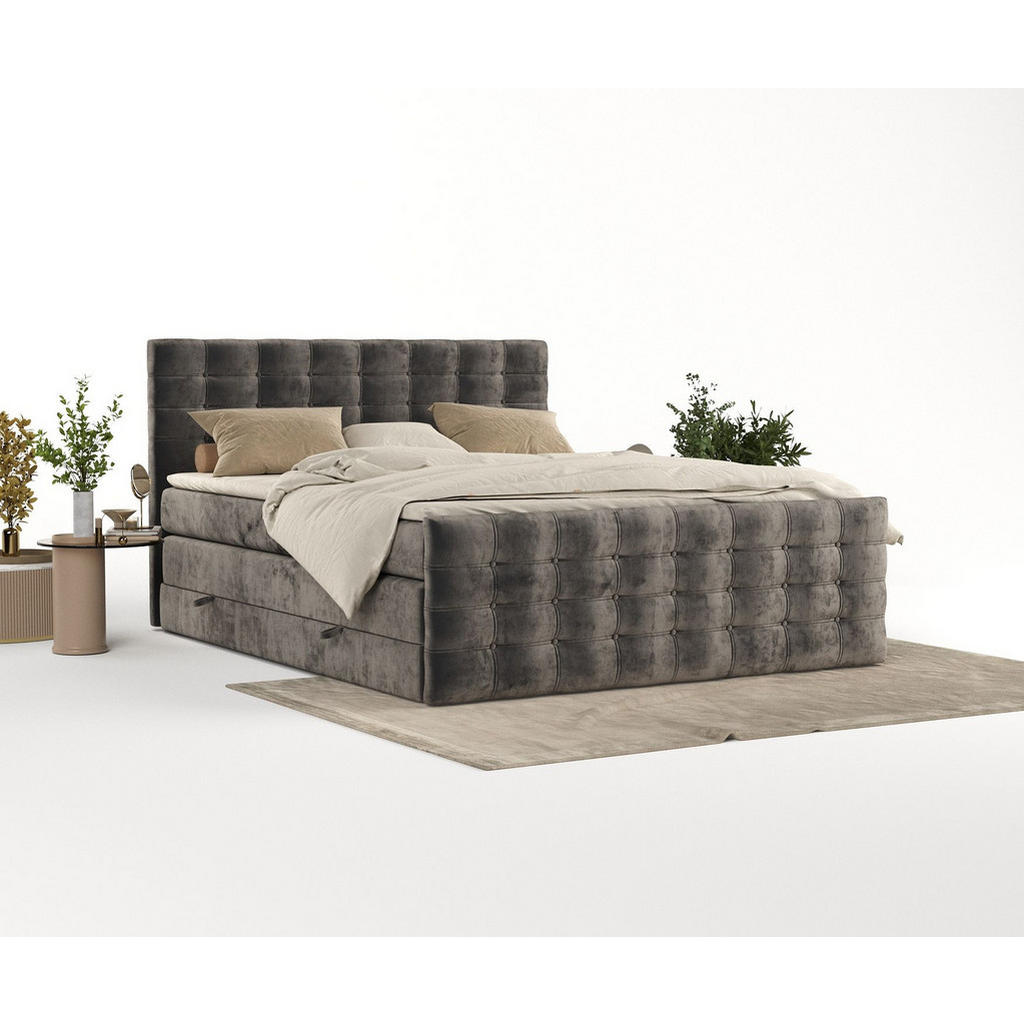 Thumbnail - Maison de Reve Boxspringbett, Dunkelbraun, Textil, Buche, Kiefer, H2, Höhe ca. 40 cm, 160x200 cm, Oeko-Tex® Standard 100...