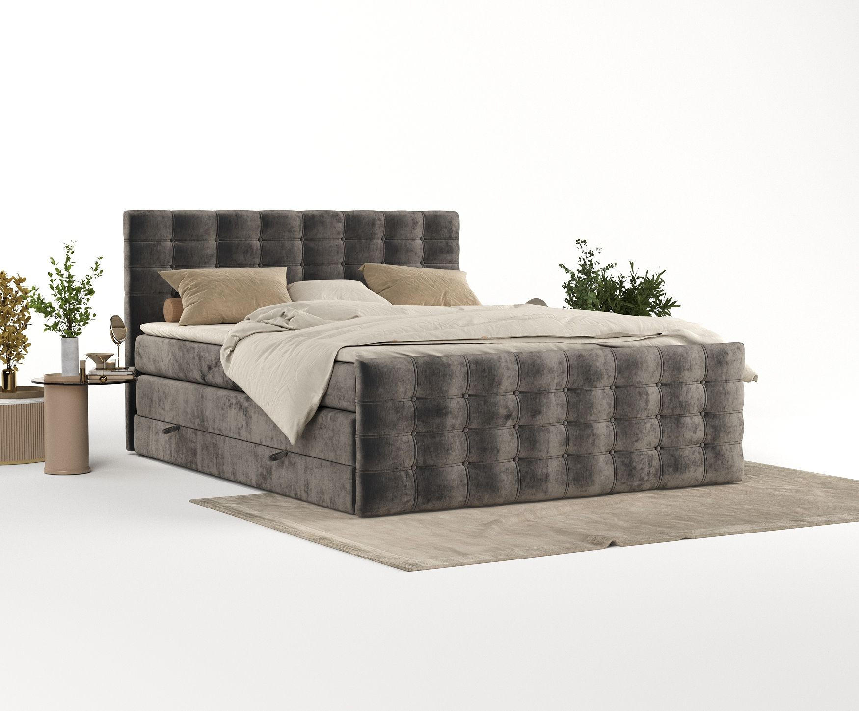 Thumbnail - Maison de Reve Boxspringbett, Dunkelbraun, Textil, Buche, Kiefer, H2, Höhe ca. 40 cm, 200x200 cm, Oeko-Tex® Standard 100...