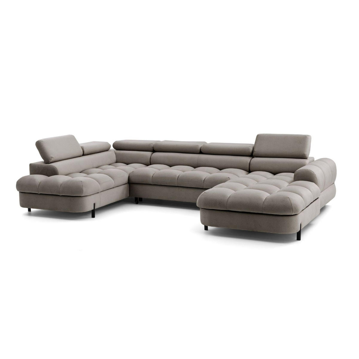 ECKSOFA U-Form BOWL U Links mit Schlaffunktion 125x265 Velours Beige - Beige/Schwarz, Holz/Textil (339/90/195cm) - Muffo