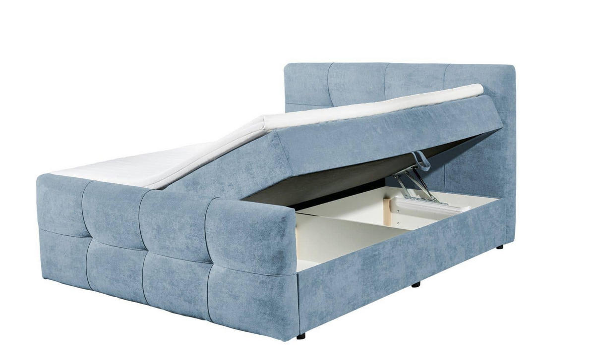 BOXBETT mit 9‑Zonen-Tonnentaschenfederkern-Matratze, HR-30-Topper, Bettkasten - Blau/Schwarz, Holz/Kunststoff (180/200cm) - ed exciting design