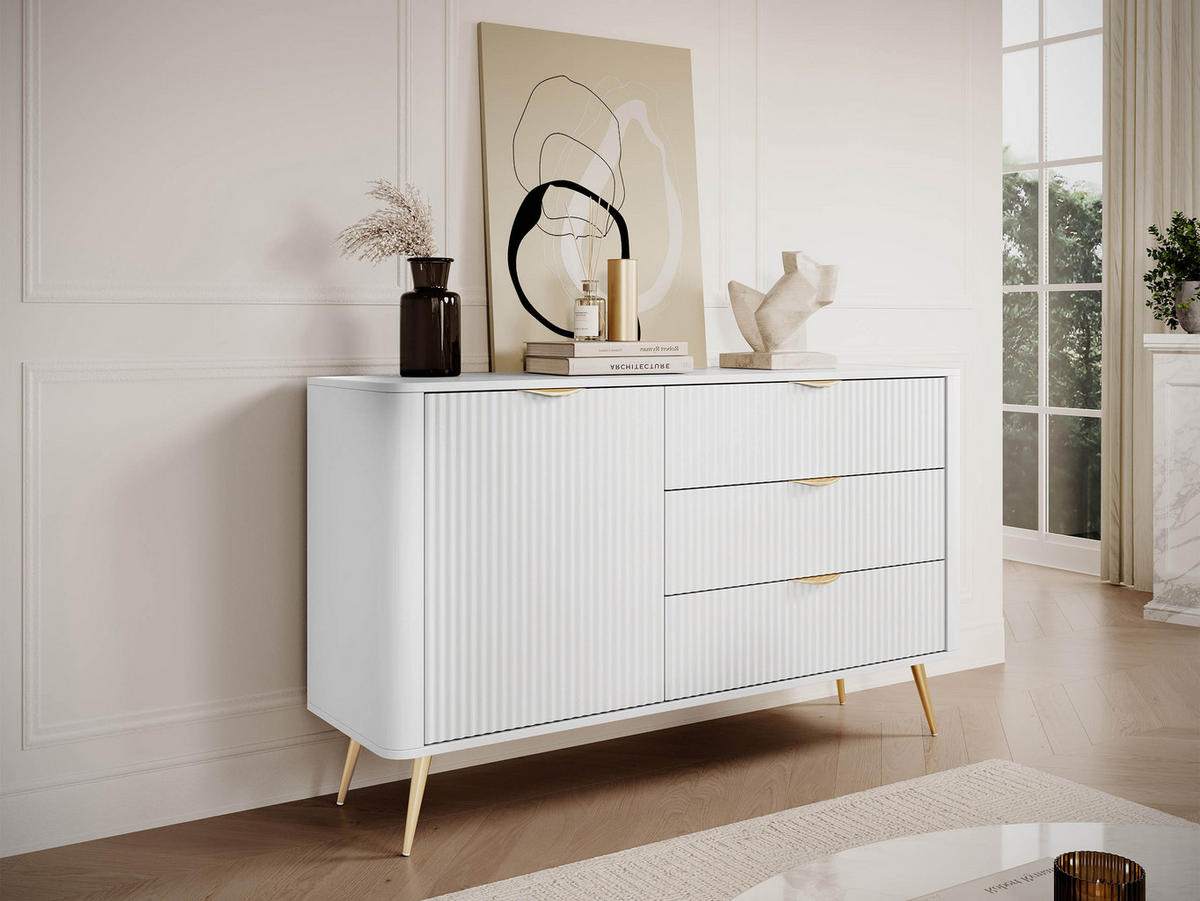 SIDEBOARD Lante 1D3S - Goldfarben/Weiß, Holzwerkstoff/Metall (139/82/38cm) - MIRJAN24