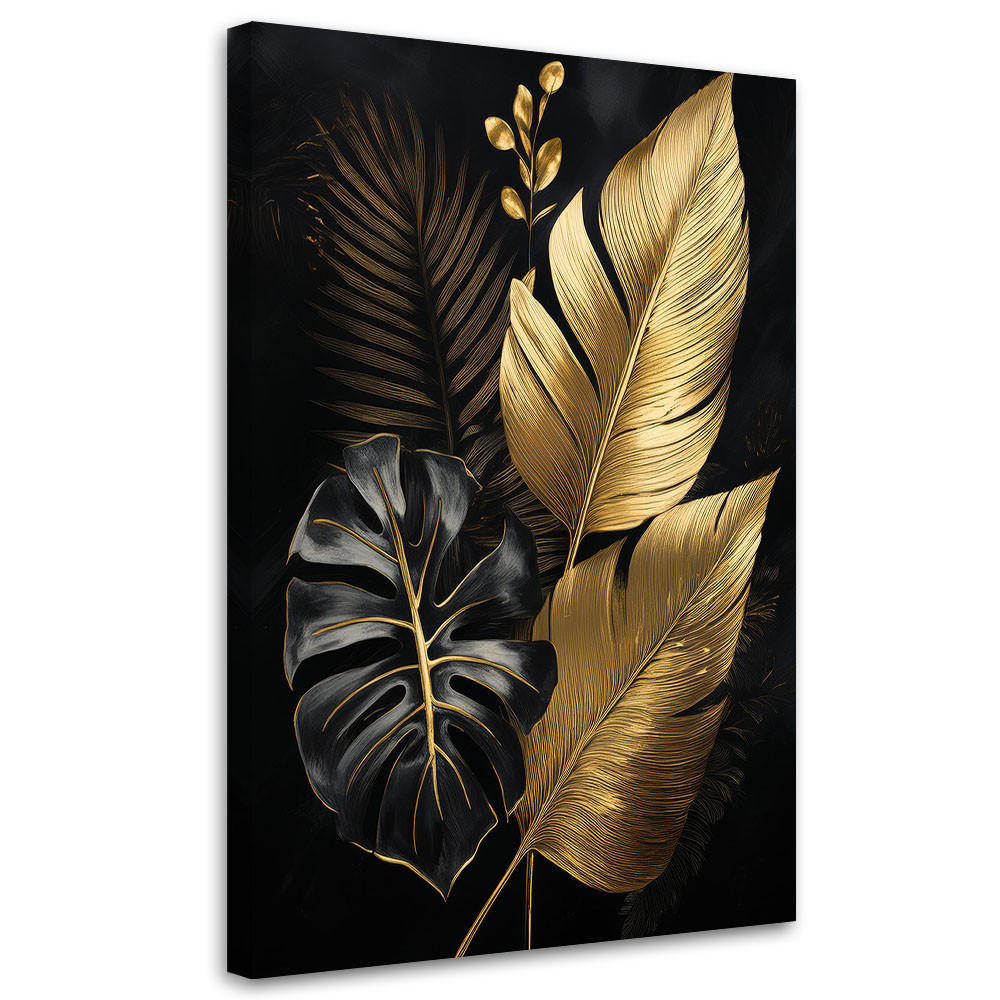 LEINWANDBILD Monstera Palmenblätter in Gold 80x120cm - Goldfarben, Textil (80/120cm) - Feeby