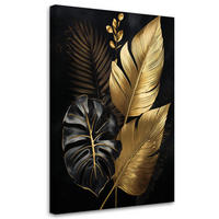 LEINWANDBILD Monstera Palmenblätter in Gold - Goldfarben, Textil (40/60cm) - Feeby