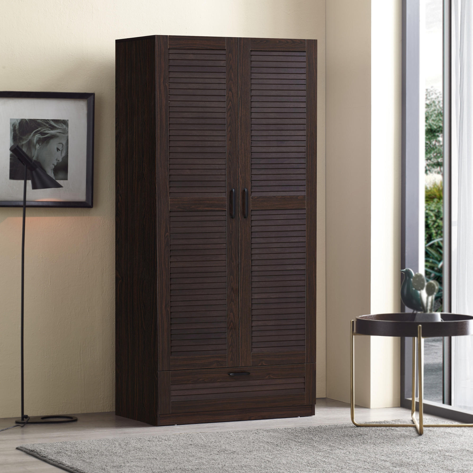 KLEIDERSCHRANK Finning - Walnussfarben, Holzwerkstoff (80/176/52cm) - [en.casa]