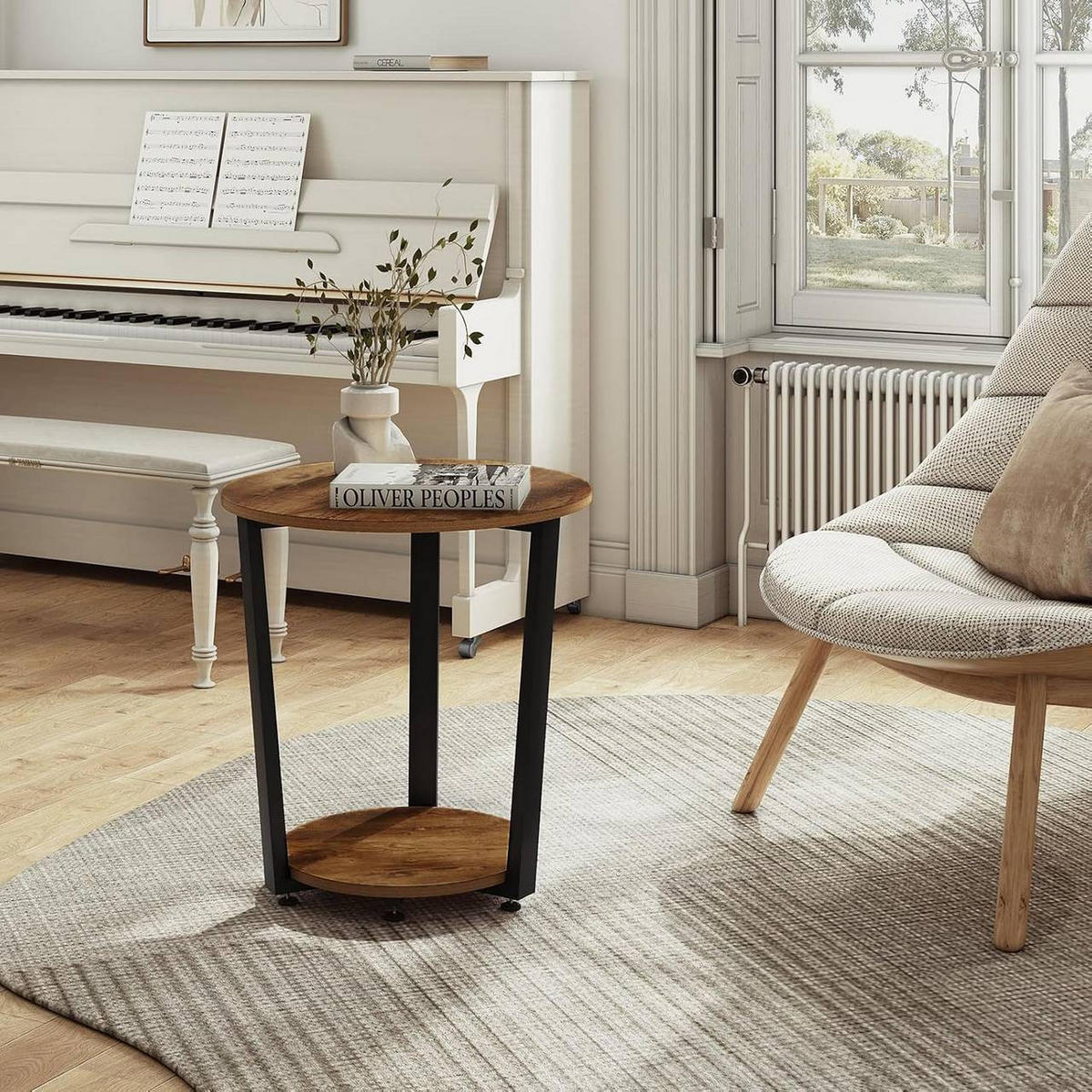 COUCHTISCH rund, mit 2 Ablagen, Vintage-Braun - Dunkelbraun, Holzwerkstoff/Metall (50/50/53cm) - Woltu