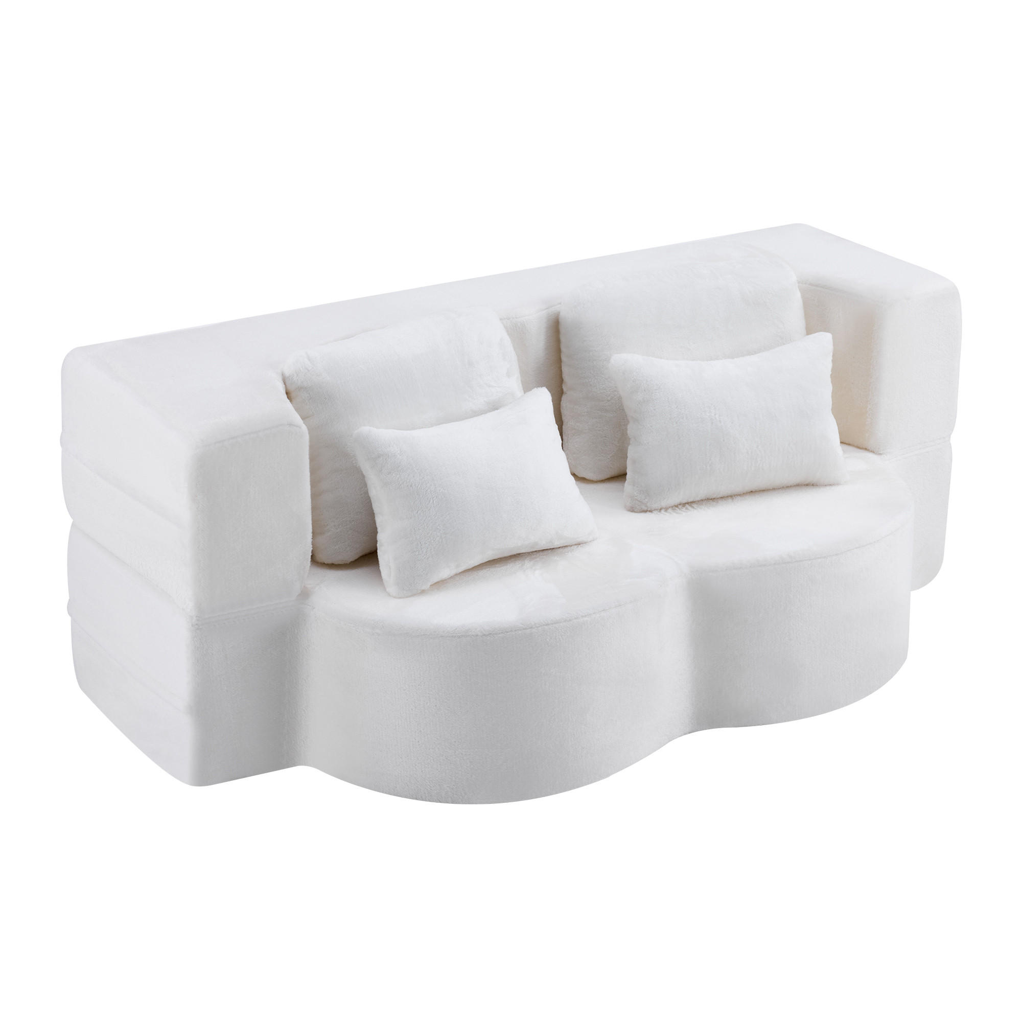 SCHLAFSOFA DE-35000 mit 4 Kissen und Klappfunktion Weiß - Weiß, Textil (60/76/198cm) - ComfortXL