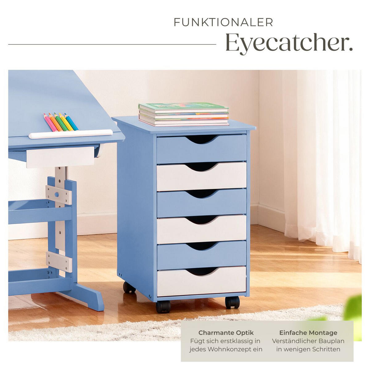 ROLLCONTAINER ,einfache Montage, 36 x 40 x 65 cm,blau - Blau, Holz (40/65/36cm) - tectake