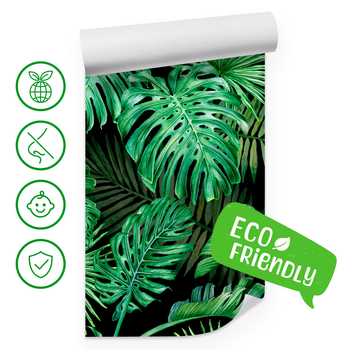 FOTOTAPETE für Schlafzimmer Exotische Grüne Monstera Palmen 500x350 - Schwarz/Grün, Papier (500/350cm) - Muralo