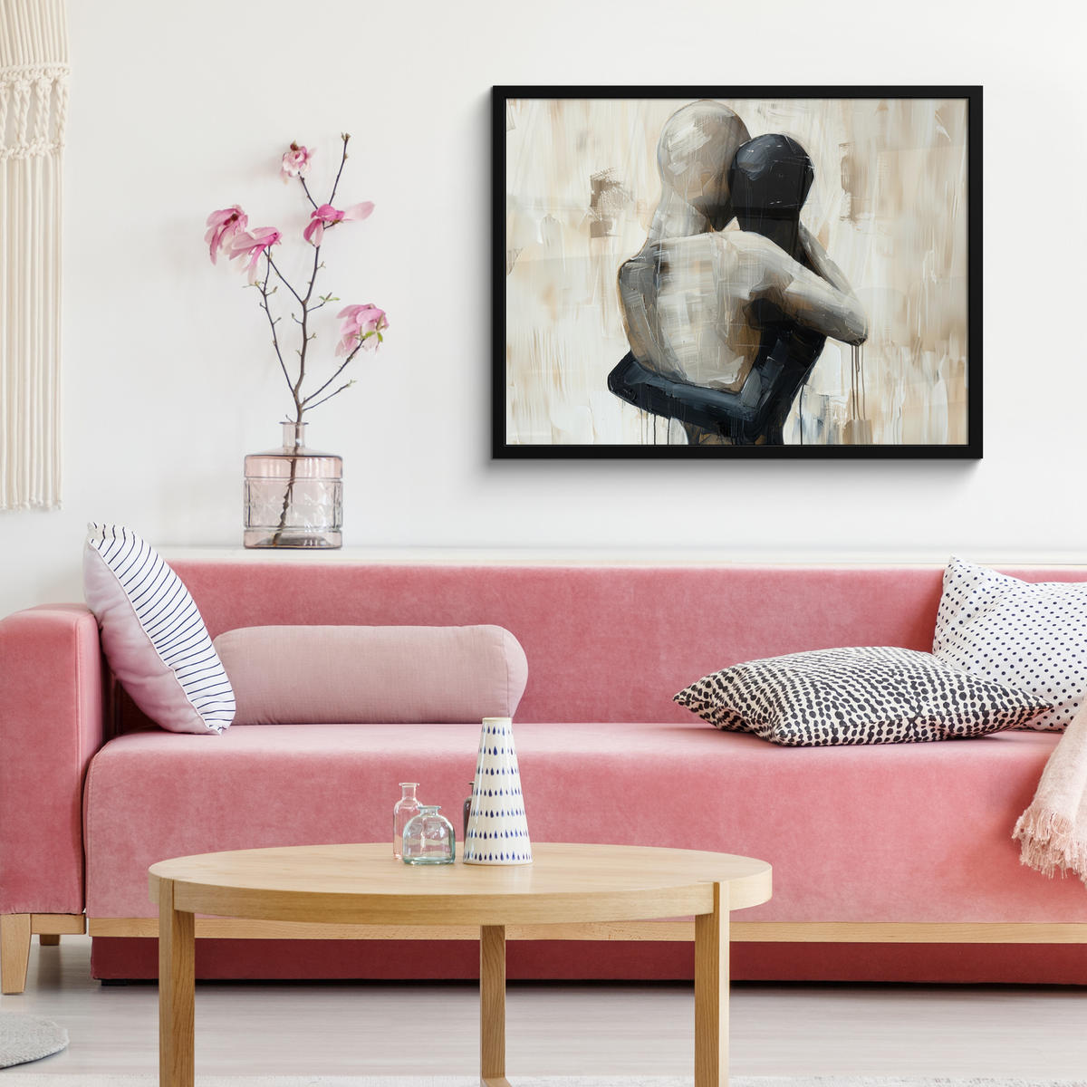 ZARÁMOVANÝ PLAGÁT Abstraktné - Láska - Čiernobiele - Moderné 80x60 cm - čierna, papier (80/60cm) - MuchoWow