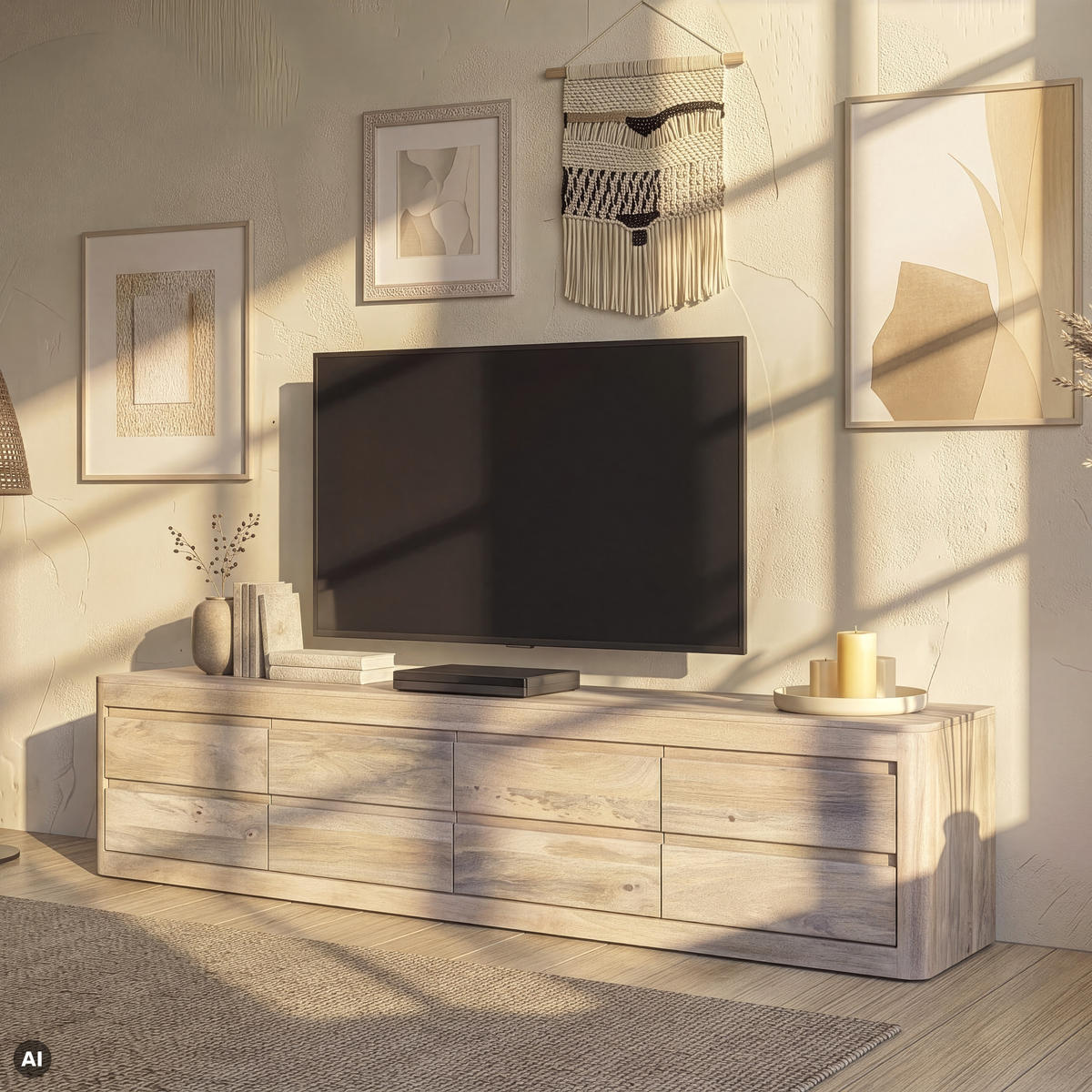 TV-BOARD Mango 220x40x50 weiß lackiert TORONTO #366 - Weiß, Holz (220/50/40cm) - Massivmoebel24