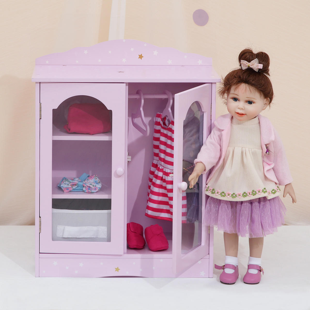 PUPPENSCHRANK Holz, Rosa, 53cm - Pink, Holzwerkstoff (23/53/43cm) - Teamson Kids