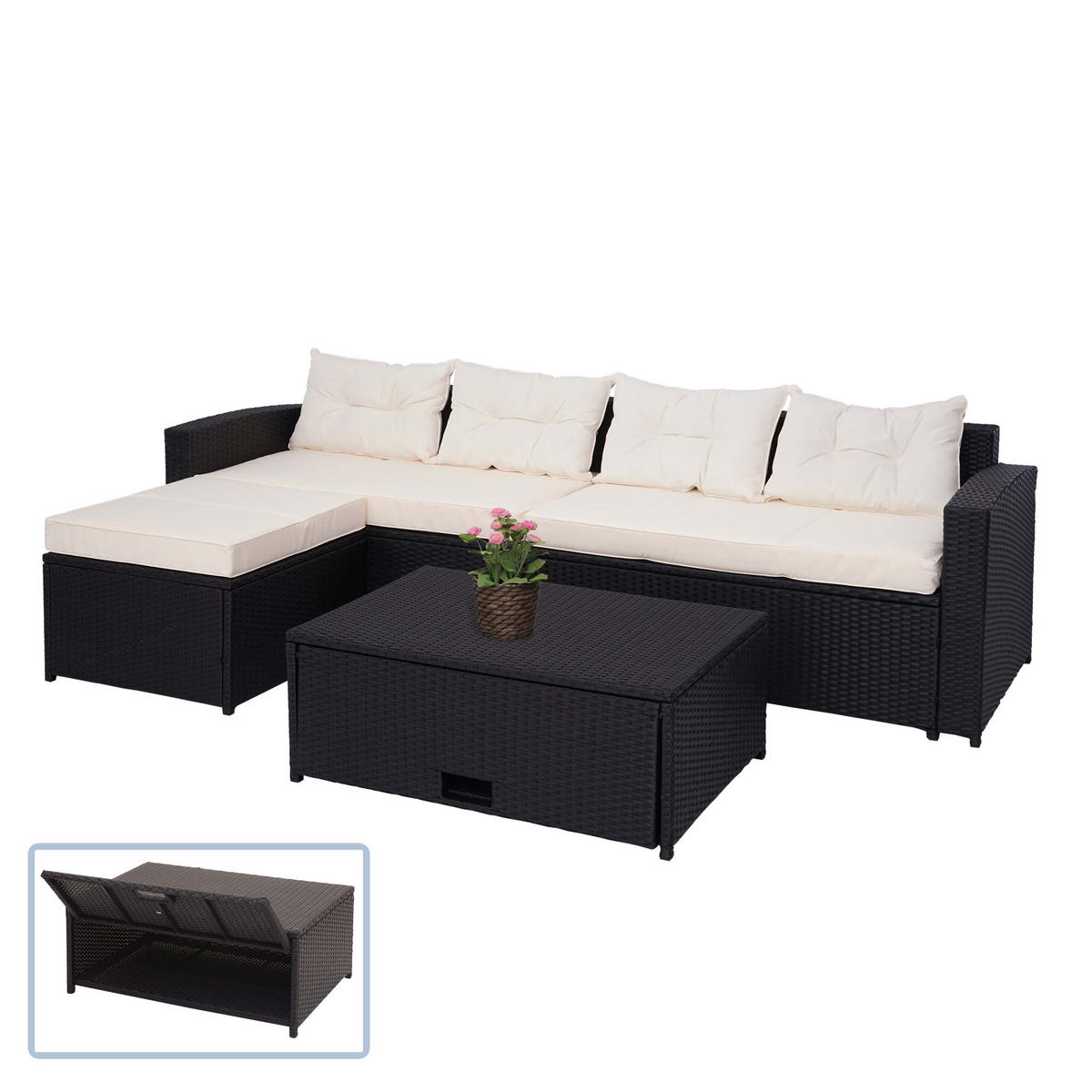 POLY-RATTAN GARNITUR Schwarz, Beige - Beige/Schwarz, Kunststoff - MCW
