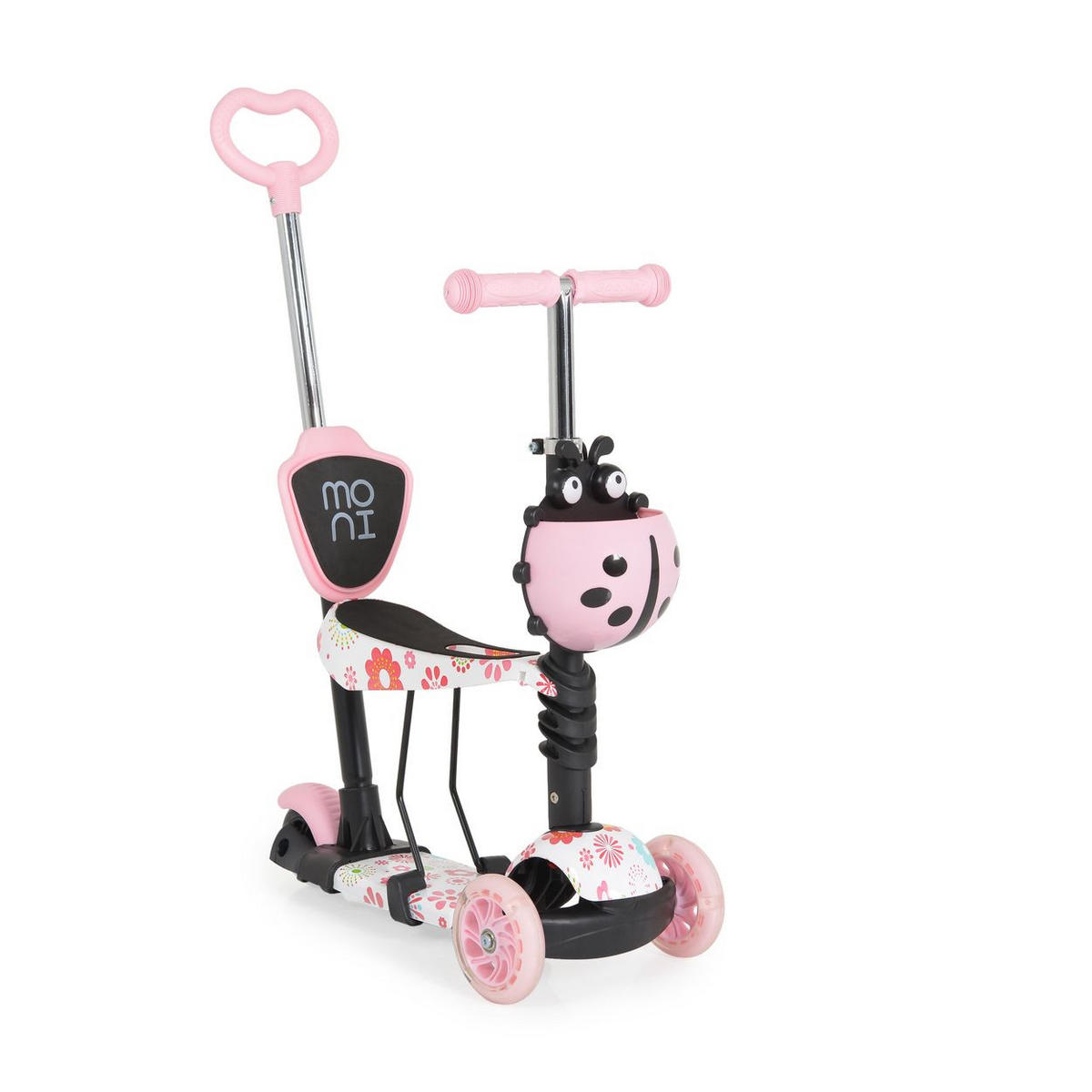 KINDERROLLER Lollipop 3 in 1 rosa Schiebestange, Sitz, PU-Vorderräder mit LED - Rosa, Kunststoff (59/26/84cm) - Moni