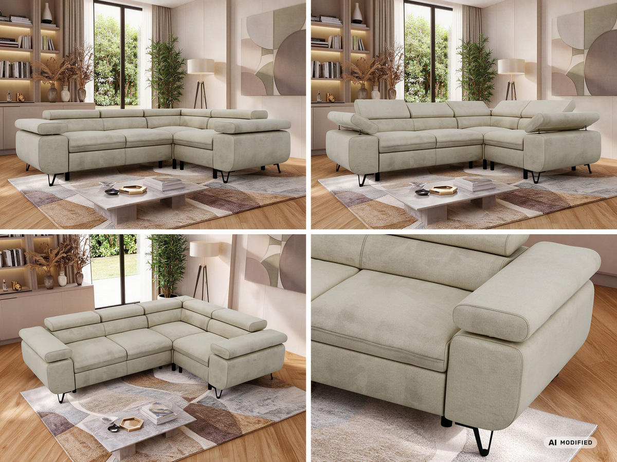 ECKSOFA ORSO L Beige Velvet - Rechts Seite - Beige/Schwarz, Textil/Metall (268/197cm) - MKS