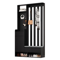 GARDEROBE 100/180/35 cm Schwarz aus MDF mit Sitzbank und Stecktafel - Schwarz, Holzwerkstoff (35/180/100cm) - OKMYHOME