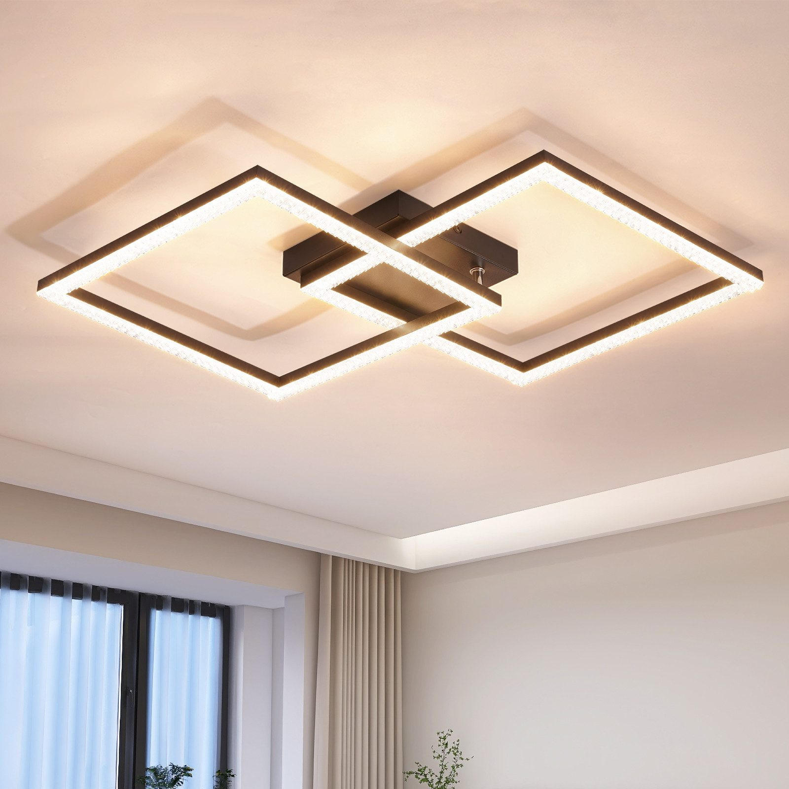 DECKENLEUCHTE LED Schlafzimmer Schwarz Modern Kristall Warmweiß für Flur 34CM - Schwarz, Kunststoff (34/34/7cm) - ZMH