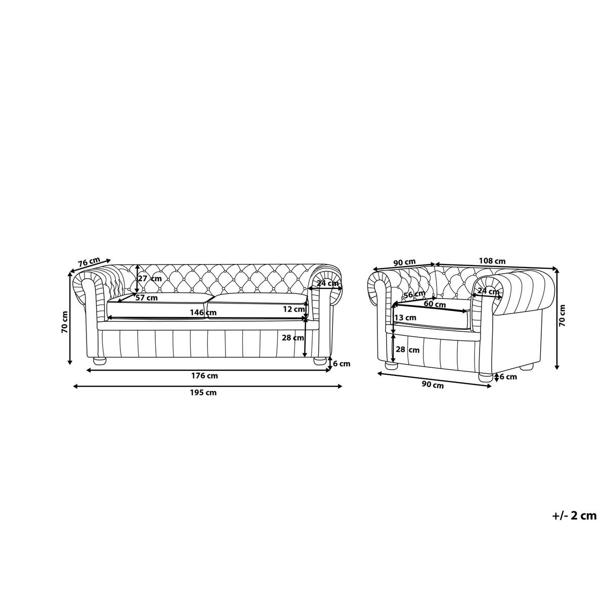 SOFA-SET 4-sitzer Leder Beige Chesterfield - Beige, Leder (195/70/90cm) - Beliani