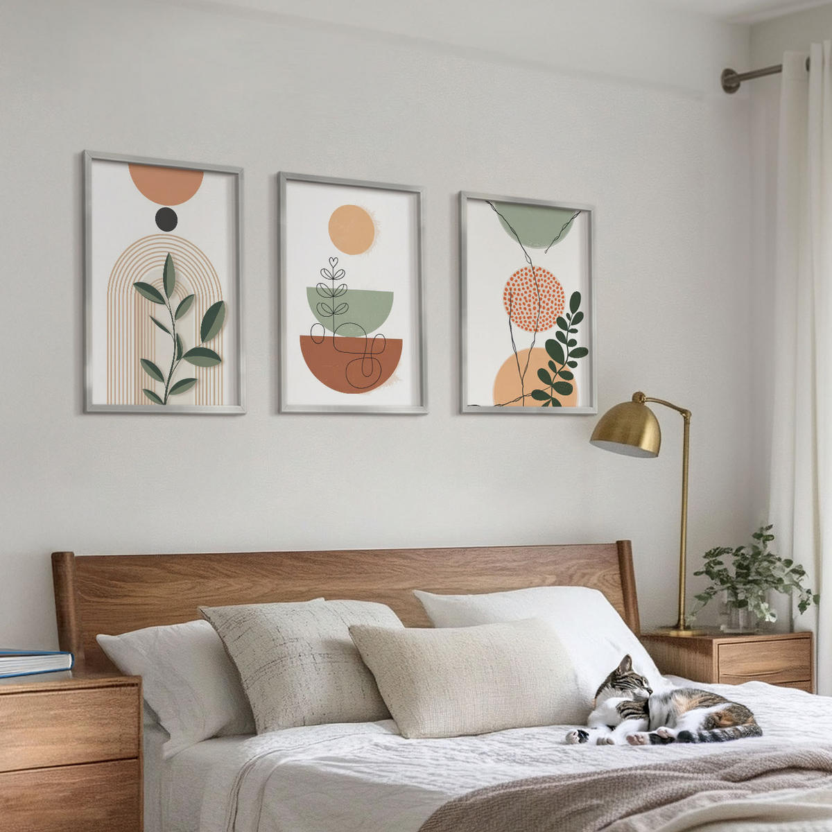 WANDBILDER 3er Set - 40x60 cm Silberner Rahmen - Abstrakte Pflanzenformen - Silberfarben, Kunststoff (40/60cm) - ArtPrintCave