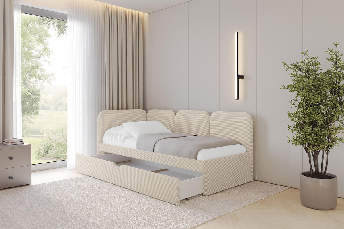 EINZELLBETT Jugendbett mit Bettkasten, Rechts - ALVY 80x200 Beige - Kaschmir, Holzwerkstoff/Textil (80/200cm) - ALTDECOR
