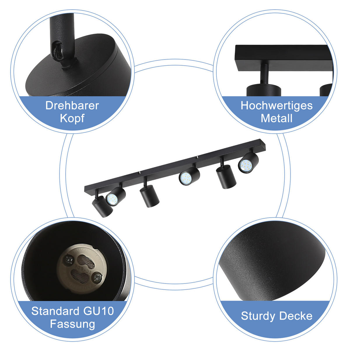 STRAHLER Roger 6-flammig 77/3/14 cm - Schwarz, Metall (77/3/14cm) - Nettlife