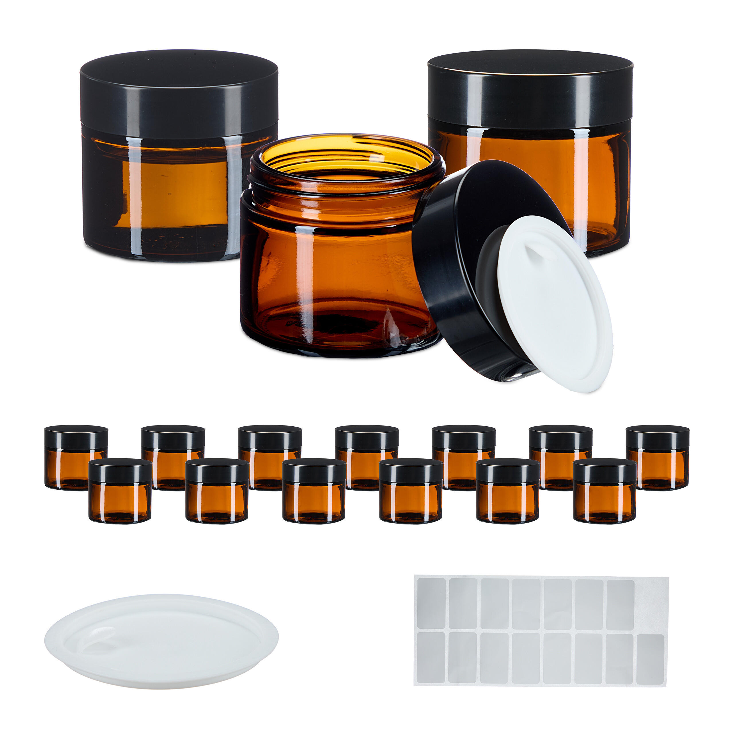 Relaxdays DÓZA hnědá černá jantarové sklo 16ks-sada 60 ml