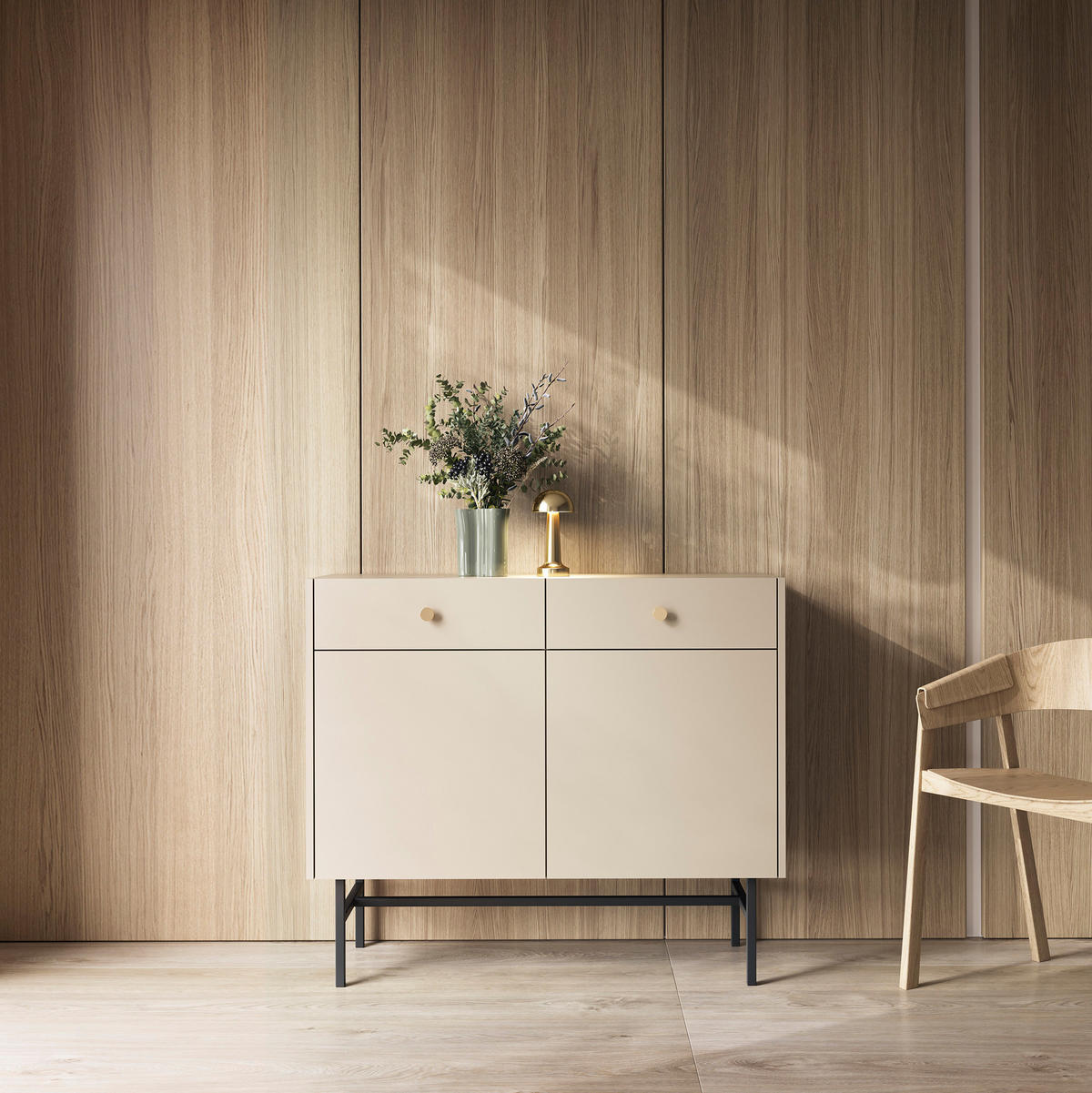 KOMMODE Dalia mit 2 Türen und 2 Schubladen, 104 cm, Kaschmir - Kaschmir/Schwarz, Holzwerkstoff/Metall (104/84/39cm) - Beautysofa