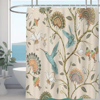 DUSCHVORHANG Weiß floral Blumen und Vögel Muster Polyester wasserdicht schimmelresistent mit Haken - Multicolor, Textil (180/180cm) - MCBOSON