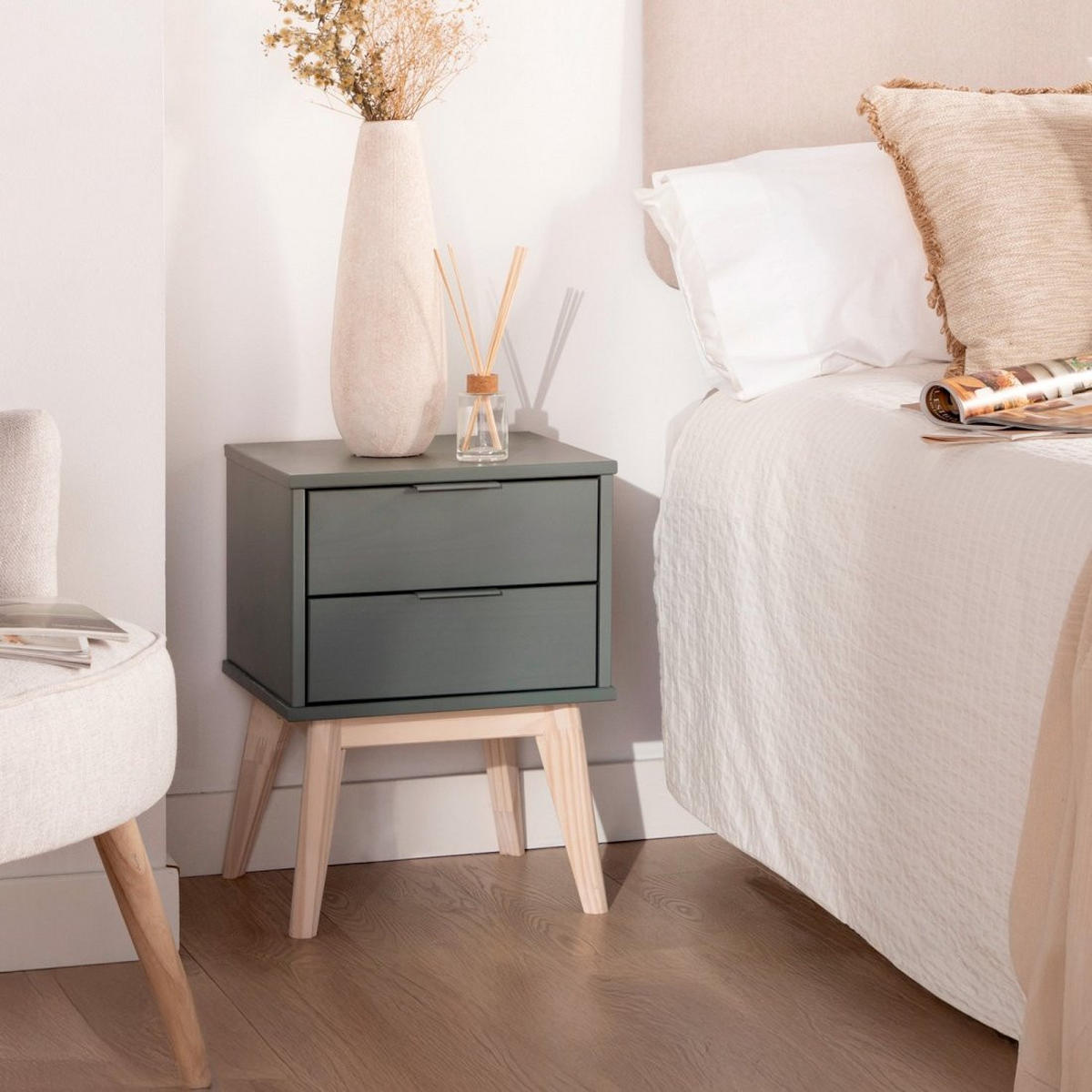 NACHTTISCH 2 SCHUBLADEN Troy Grün 40 cm x 53 cm - Grün, Holzwerkstoff (40/53/35cm) - Klast Home