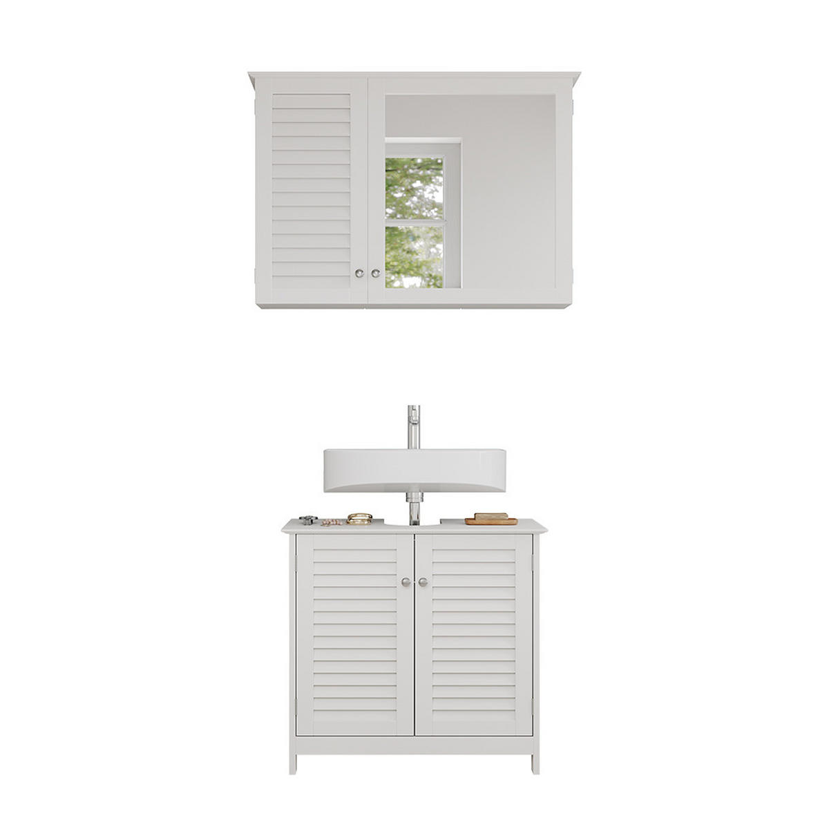 BADMÖBEL-SET Riad Weiß 2 Teile - Weiß, Holzwerkstoff (60/58/35cm) - Vicco
