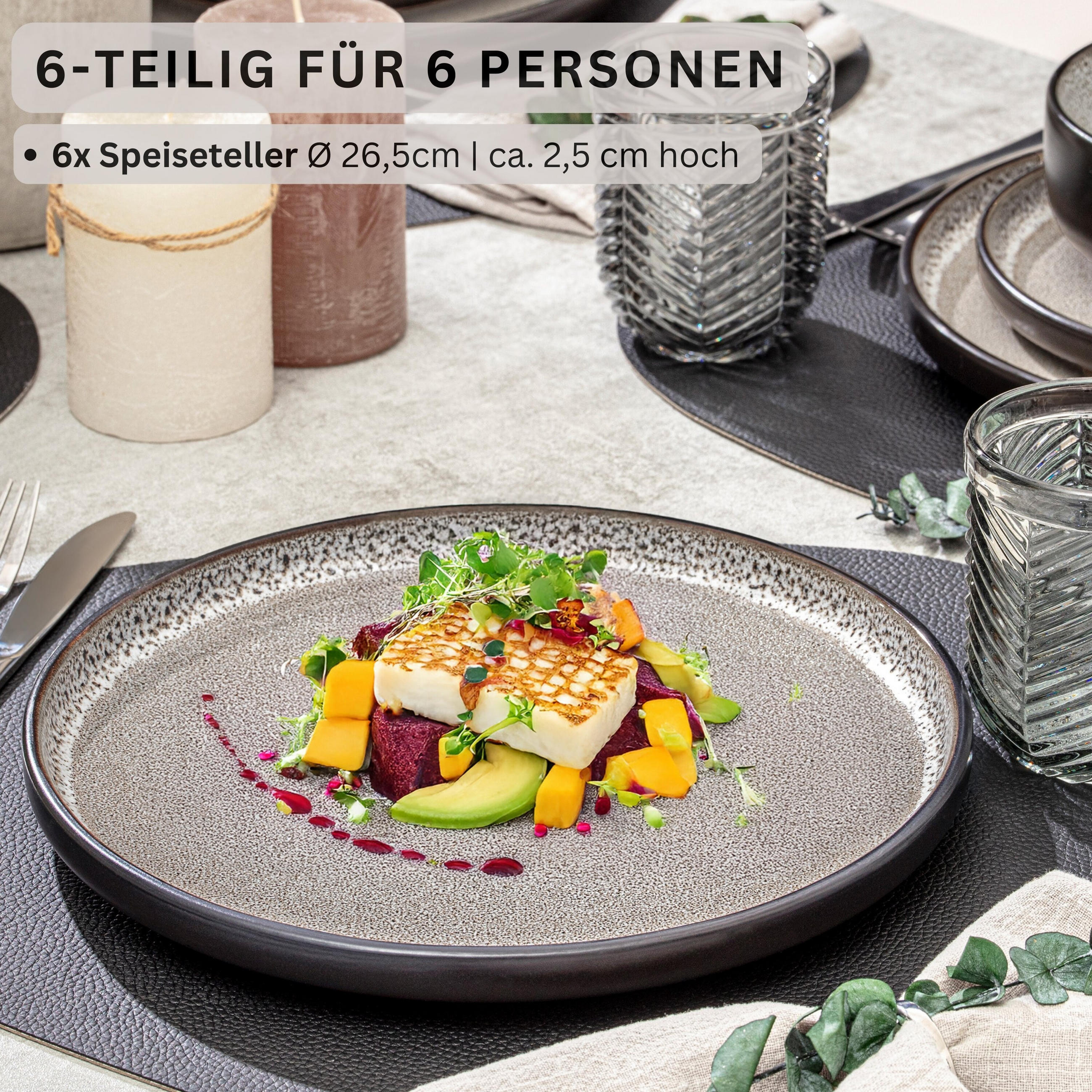 SPEISETELLER SET LUXOR - 6 teilig aus Steingut - Beige, Stein (26.5cm) - Sänger