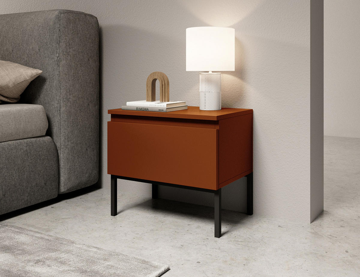 NACHTSCHRANK Bemmi Ziegelrot - Dunkelorange/Schwarz, Holzwerkstoff/Metall (49/43/32cm) - Selsey