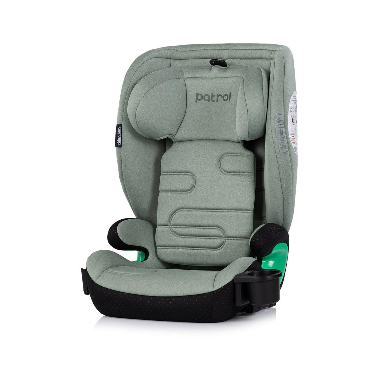 KINDERSITZ Patrol i-Size grün Isofix (100-150cm) Kopfstütze Getränkehalter - Grün, Kunststoff (44/58/51cm) - Chipolino