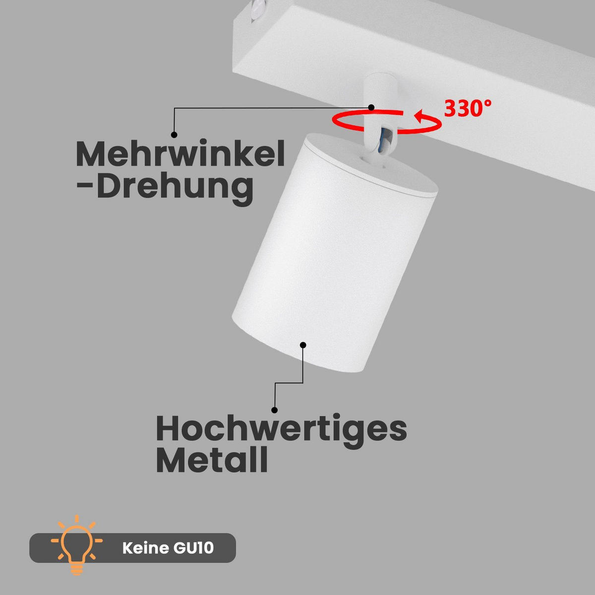 DECKENSTRAHLER Glorluxa 5/14.4/30 cm - Weiß, Metall (30/5/14.4cm) - ZMH