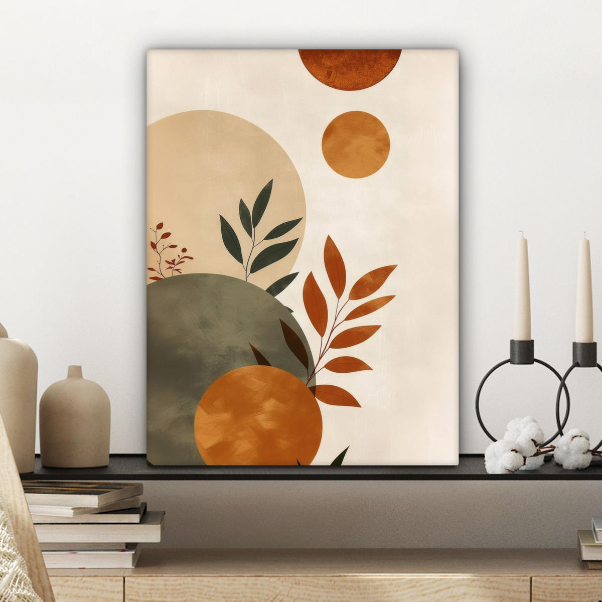 LEINWANDBILD Formen - Rund - Blätter - Beige Room Decor 30x40 cm - Rostfarben, Textil (30/40cm) - MuchoWow