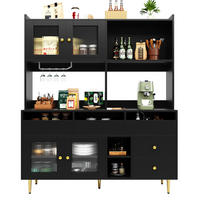 SIDEBOARD 145/39/171 cm schwarz aus MDF mit Glastüren und Weinregal - Schwarz, Holzwerkstoff (39/171/145cm) - OKWISH