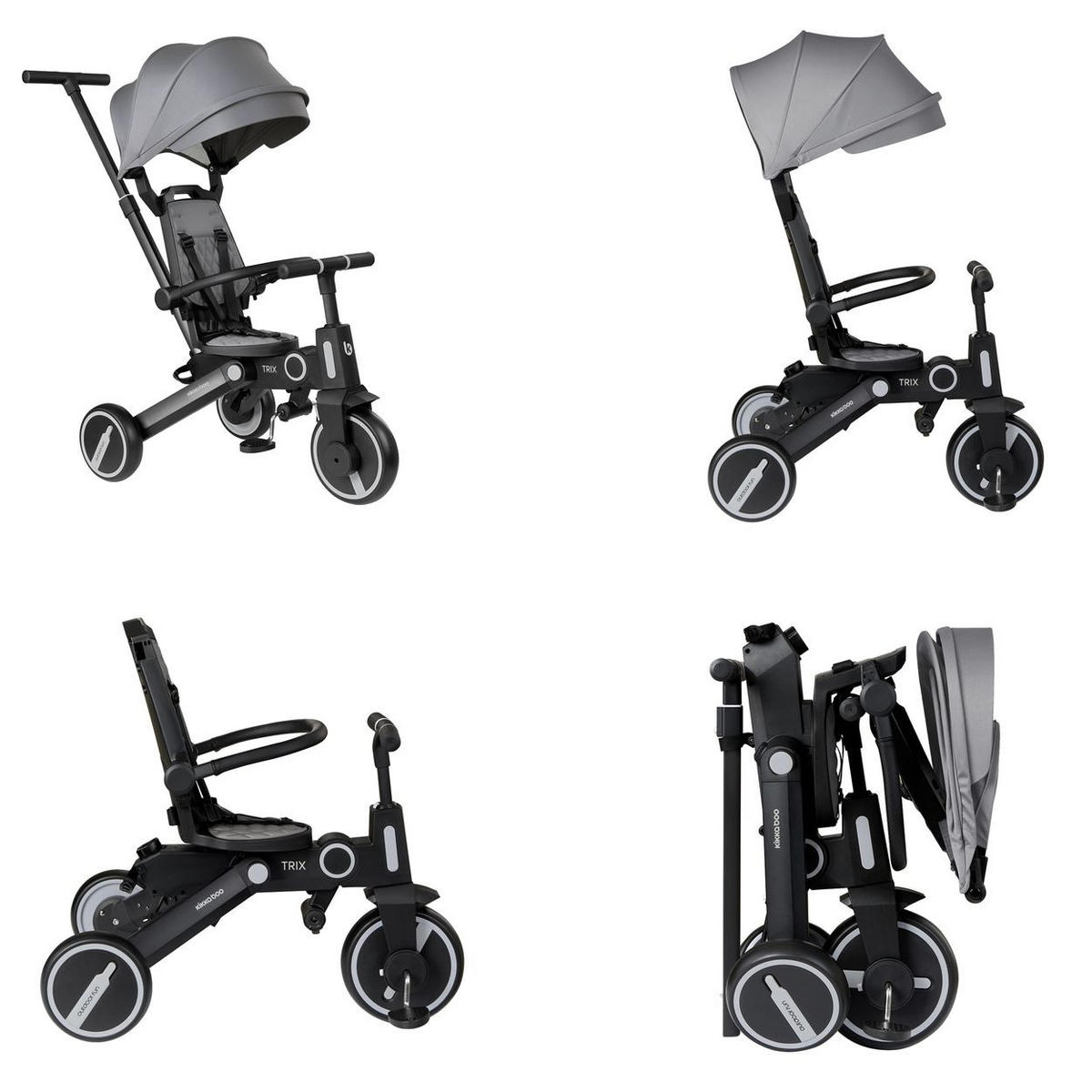 DREIRAD Trix 3 in 1 grau Schiebegriff, Sonnendach faltbar, Gurt - Grau, Metall (95/51/94cm) - Kikka boo